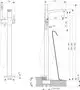 Freistehende Wannenarmatur von Ideal Standard, mit Wandmontage-Option, Auslaufhöhe von 200 mm, chromfarbene Oberfläche und detailierte Maße zur Installation.